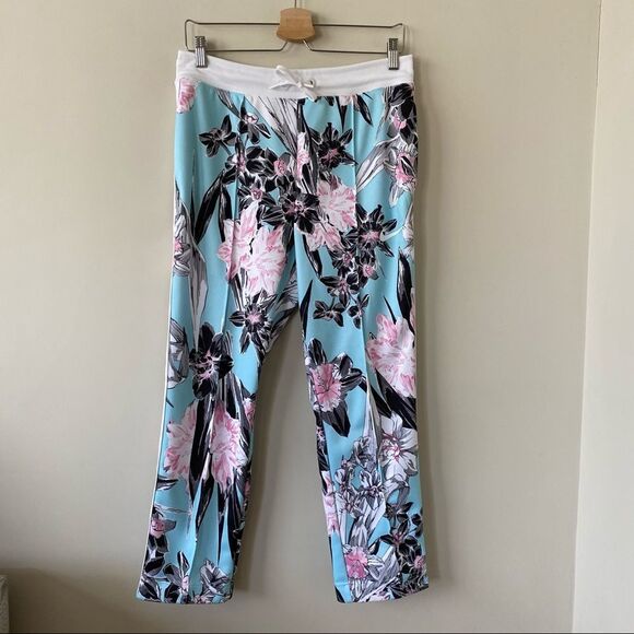 NIKE -Floral Femme Pink & Teal Ankle Track Pants - Picture 1 of 11